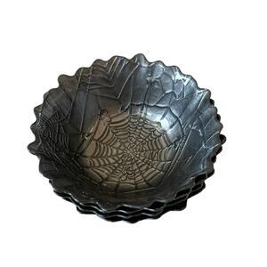 Akcam Spider Web Grey Turkish Glass 6” Halloween Bowls Set of 4 NEW